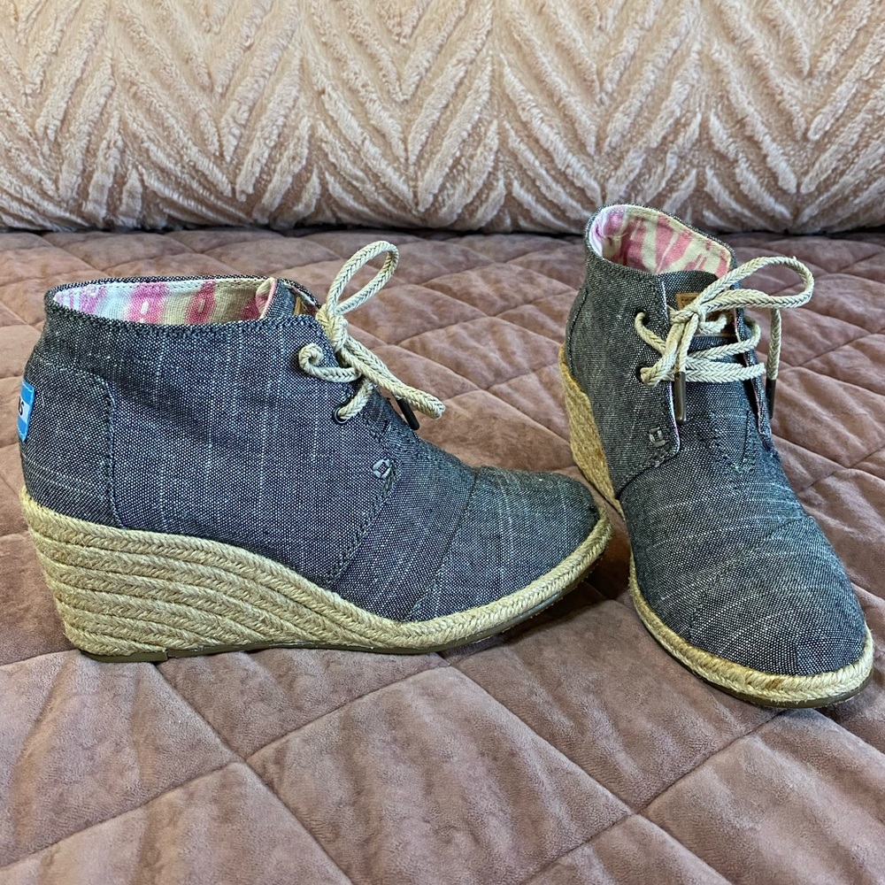 Toms Chambray Espadrille Wedge Bootie